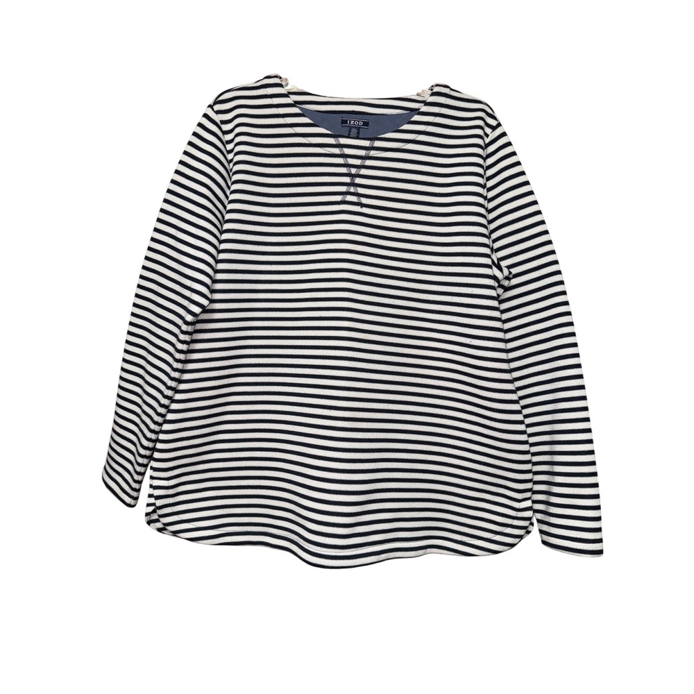 Izod Womens Heavy Knit Pullover Long Sleeve Stripe XL Nautical Preppy Sailor Y2K